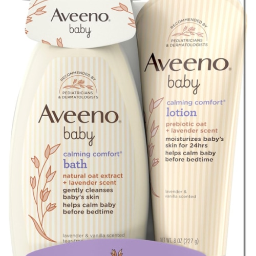 Aveeno Baby Calming Comfort Bath & Lotion Set, Nighttime Baby Skin Care Products with Natural Oat, Lavender & Vanilla Scents, Paraben-, Phthalate- & Phenoxyethanol-Free, 2 Items