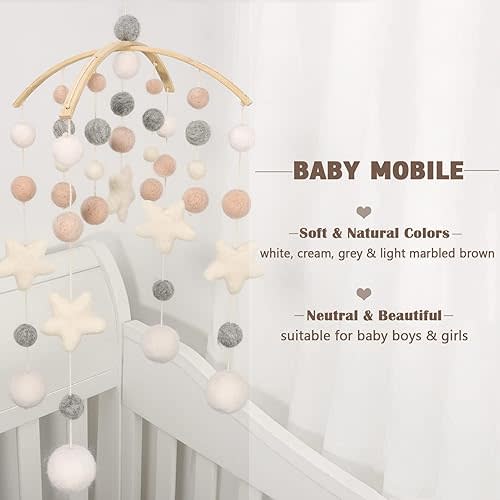 Baby Mobile for Crib - Crib Mobile for Girls, Boys - Mobile for Bassinet, Pack N Play - Boho Crib Mobile - Felt Ball Mobile - Gender Neutral Baby Mobile - Boho Nursery Decor