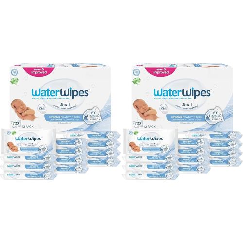 WaterWipes Sensitive+ Newborn & Baby Wipes, 3-In-1 Cleans, Cares, Protects, 99.9% Water, Unscented & Hypoallergenic, 1440 Count (24 Packs)