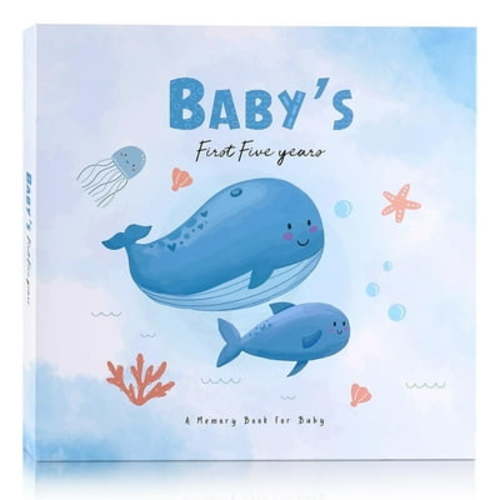 DIY. STORE Baby Memory Book, Newborn Growth Record Book, First 5 Years Baby Book Keepsake Gifts for Newborn (Whales；118 Pages)