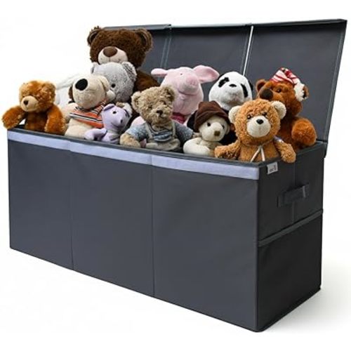 SoftOwl Extra Large Toy Storage Organizer with Lid - Sturdy, Collapsible Toy Chest Storage Box Design - Toys Bin with Dividers for Kids, Nursery, Bedroom, Playroom 37"x16"x14"