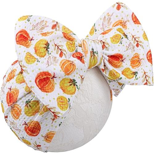 YanJie Pumpkin Printed Baby Headbands - Wide Stretch Bows for Fall, Hair Accessories for Newborns, Infants, Toddlers, Girls