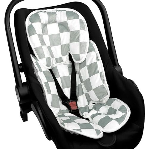 DILIMI Infant Car Seat Insert, 2-in-1 Carseat Head Support for Newborn, Soft Baby Head Support for Car Seat, Stroller, Bouncers, Green Checkered