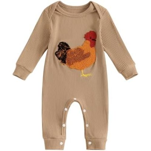 Tsnbre Newborn Boy Girl Outfits Rib Knit Romper Long Sleeve Farm Chicken Bodysuit 0 3 6 9 12 Months Netural Baby Clothes