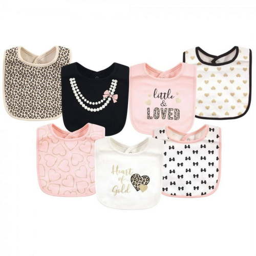 Little Treasure Soft Cotton Baby Girl Bibs, Heart Of Gold, One Size