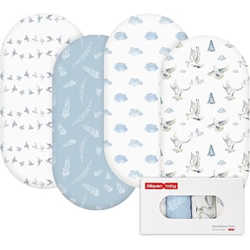 Gllquen Baby Bassinet Sheets 4 Pack, Breathable Cozy Fitted Mattress Sheet, Elastic Travel Crib Fashionable Floral Pattern, Standard Cradle Safe Sheets for Baby Boy Girls 32"X16" (Pigeon)