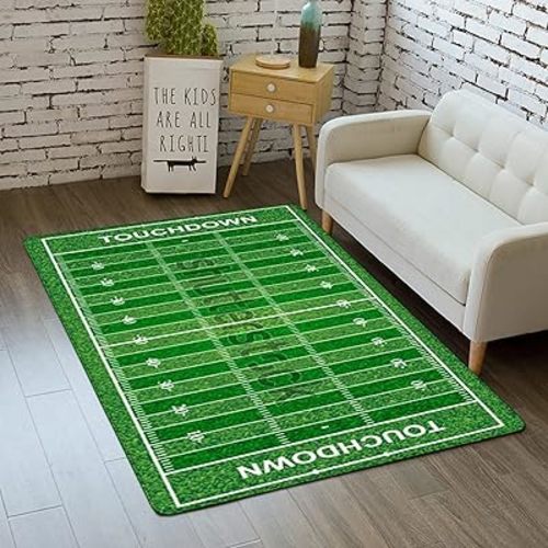 Green Football Field Area Rug for Living Room Carpet Accent Rug Touch Down Football Bedroom Rugs Non-Slip 5'3"x6'7"