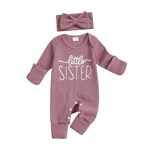 allshope Infant Baby Girl Fall Outfit Sweatshirt Romper Little Sister Lil Sis Long Sleeve Jumpsuit Newborn Clothes