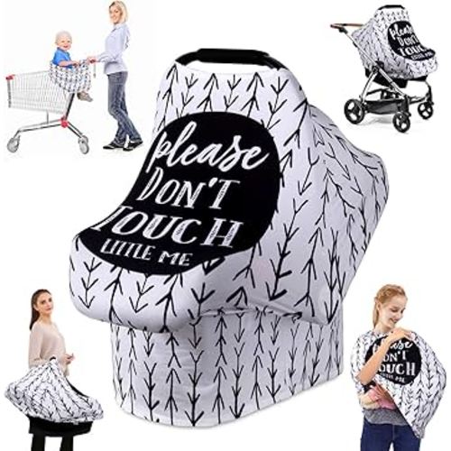 Metplus Breathable Car Seat Cover for Babies, Stretchy Nursing Cover for Breastfeeding, Multi Use Newborn Carrier/Stroller/Shopping Cart, Girl Boy Stroller Cover Gift