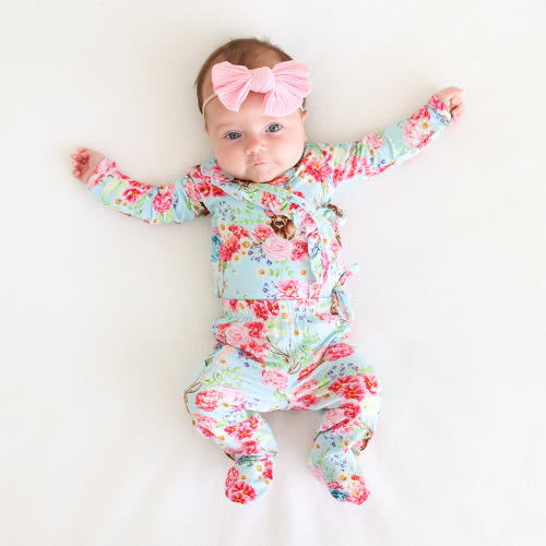 Posh Peanut Front Tie Ruffled Kimono Set -Fawn | Shop Bamboo Baby Sleepers