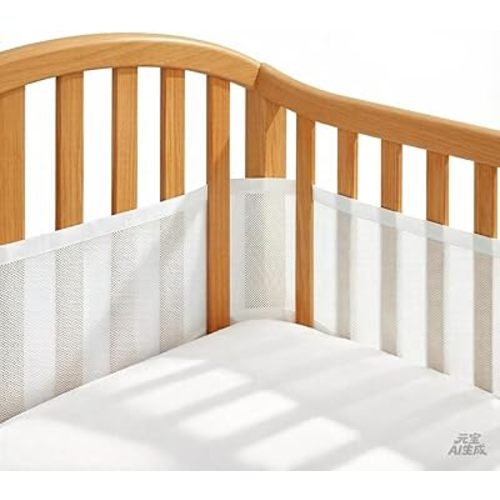 Full-Size Crib Breathable Mesh Liner, 3mm Classic Mesh, White, Baby-Safe (4FS Covers 3 or 4 Sides)