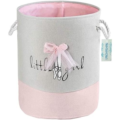 LANGYASHAN Laundry Basket Canvas Collapsible Organizer Storage Basket for Boys Girls Laundry Hamper Toy Bins Gift Baskets Bedroom Clothes Children Nursery (Pink Lace)