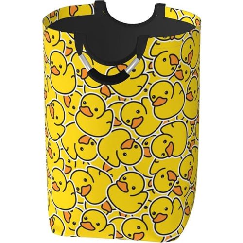 Cute Rubber Ducky Laundry Hamper Yellow Cartoon Ducks Storage Basket Toys Clothes Organizer Bin For Home Bathroom Bedroom Dorm Nursery, 52l