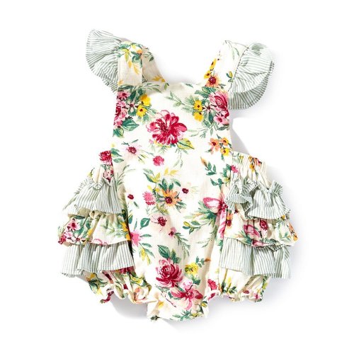 Bonnie Jean Baby Girls Newborn-24 Months Floral Flutter Sleeve Ruffle Bubble Dress