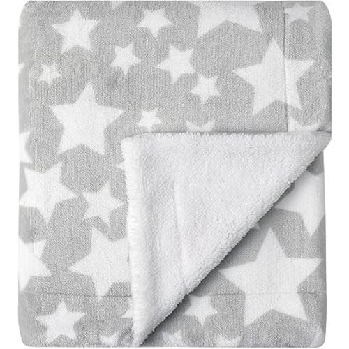 CREVENT 30"X40" Cozy Soft Warm Two Layers Sherpa Baby Blanket for Girls Boys, Newborn Essentials for Infant, Baby Shower Receiving Gift - Star Grey 75X100cm