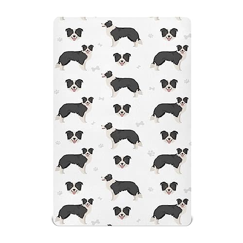 Border Collie Black Toddler Baby Sheets for Crib, Neutral Mini Crib Mattress Sheets Fitted, Soft & Breathable 52 * 28 * 9In