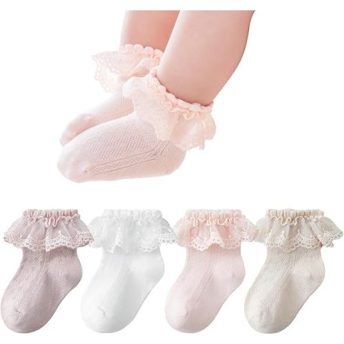 Zumou Toddler Lace Socks Girls Ruffle Eyelet Frilly Princess for Baby Little Kids