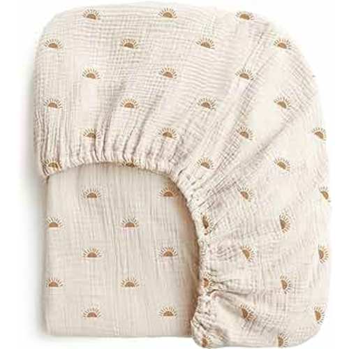 Konssy Muslin Fitted Crib Sheets 100% Cotton Baby Crib Sheets for Standard Crib Mattress (28 X 52 Inches), Soft and Breathable for Boys, Girl (Sun)