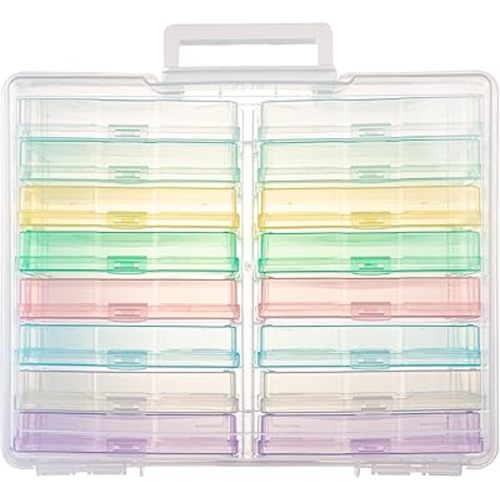 Photo Organizer, 16 inner 4''×6'' Photo Storage Containers with Handle for Crafts Scrapbooking Stationery, Seed, Sewing Supplies, Arts Supply(Candy-Colored)