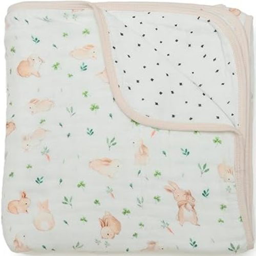 Loulou Lollipop Bamboo and Cotton Muslin Quilt Blanket - Bunny Meadow, 47' x 47', Unisex, Reading, Napping, Tummy Time/Playtime