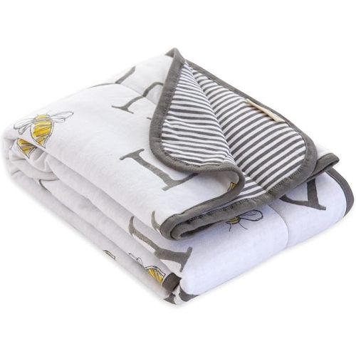 Burts Bees Baby Infant Reversible Blankets 100% Organic Cotton GOTS Certified - A-Bee-C Prints with Quilting Pattern Soft Nursery Blanket with 100% Polyester Fill for Size 30 x 40 Inch