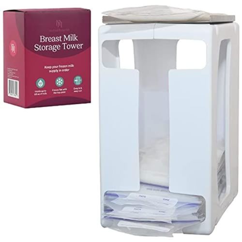Nurse & Nourish Breast Milk Storage Tower & Freezer Organizer Bin - Space-Saving Rack for Breast Milk Storage Bags - Flat-Freeze Tray for Freezer Bins - First-In, First-Out for Baby Essentials - White