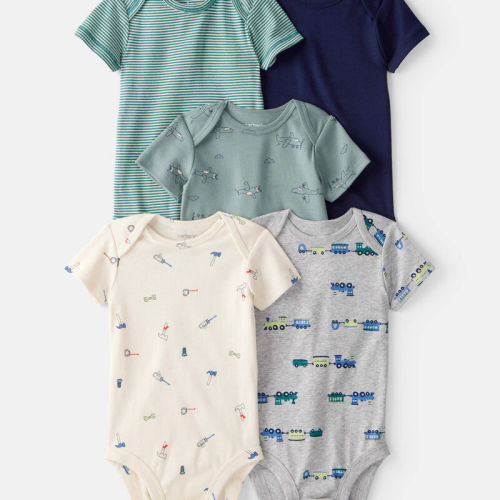 Baby Boy 5-Pack Train Multipack Bodysuits - Green/Blue | Carter’s Oshkosh Canada