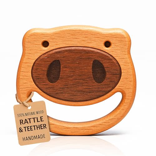 First Baby Rattle for Newborn (0–3 Months) – Natural Wooden Sensory Toy for Babies – Gentle Rattle Sound, Safe First Handheld Infant Toy Gift
