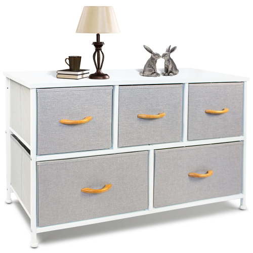 Bigroof Gray 5 Drawer Dresser for Bedroom, Fabic Dresser Organizer with Wooden Handle