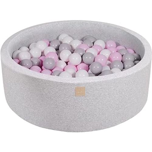 MEOWBABY Foam Ball Pit with 200 Balls in Light Grey: Pastel Pink/Grey/White or Light Pink: White/Transparent