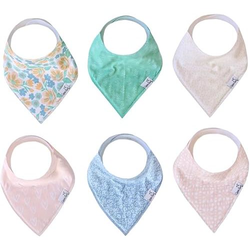 Copper Pearl 6 Pack Soft Cotton Baby Bibs for Drooling and Teething, Absorbent Drool Bibs for Baby Girl, Adjustable to Fit Newborns to Toddlers, Tons of Styles (Sophie Set)