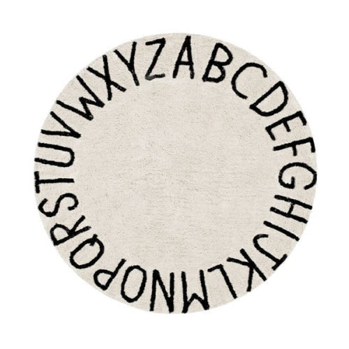 WASHABLE ROUND RUG ABC NATURAL - BLACK