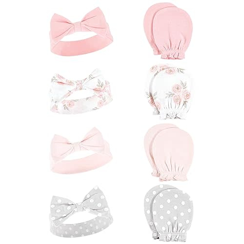 Hudson Baby Baby Girls' Cotton Headband and Scratch Mitten Set