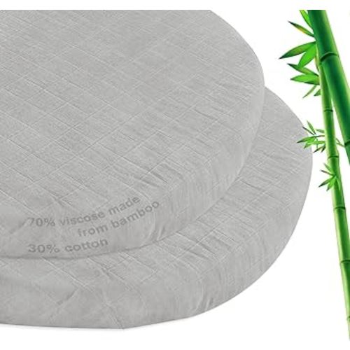 Muslin Bassinet Sheet Fitted 2 Pack for Cradle or Bassinet Pad＆Mattress, Soft and Breathable Viscose Made from Bamboo Cotton Muslin Bassinet Sheets (32"x16"x5.5") for Boys and Girls Gift, Grey