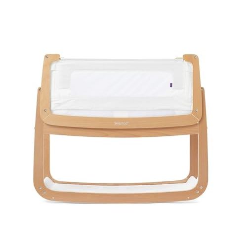 SnuzPod 4 Rocking Baby Bassinet Bedside Sleeper - Lightweight, Portable Bedside Bassinet, Lift Off Crib, Zip Down Wall, 3D Breathable Mattress, 6 Height Settings and Comfort Incline Mode, Natural