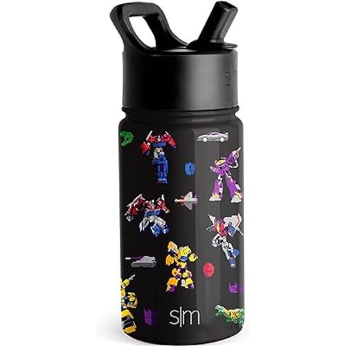 Simple Modern Transformers Kids Water Bottle with Straw Lid | Reusable Insulated Stainless Steel Cup for School | Summit Collection | 14oz, Transformer Block Nation