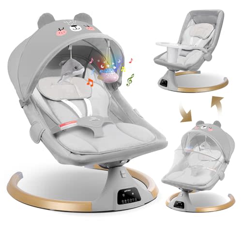 Baby Swings for Infants to Toddler,Baby Swing Newborn 3 in 1 Baby Rocker for Infants with Bluetooth,Remote Control,Removable Dinner Plate,4 Gear Sway Time,Heavy Duty Base Infant Swing for 0-24 Month