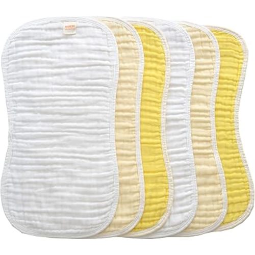 MUKIN Baby Muslin Burp Cloth Set of 6, Ultra Soft Absorbent Thick Cotton Burping Cloths for Unisex Newborn Babies, 20'' by 10'' Neutral Milk Spit Up Rags Boys Girls - Baby Must Haves(Gradient Yellow)