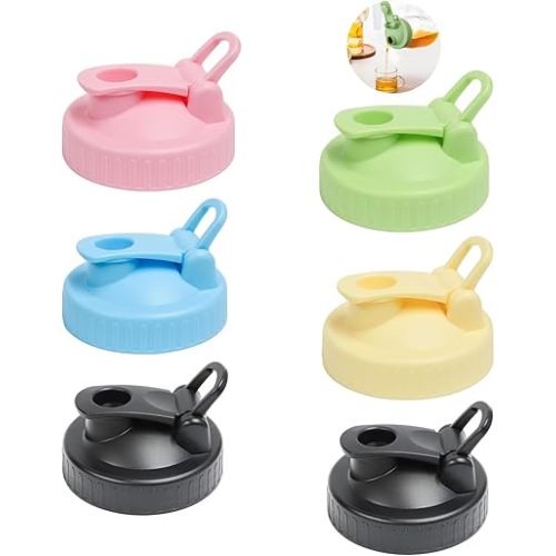 Mason Jar Pour Spout Lid for Wide Mouth Mason Jars, Plastic Mason Jar Pitcher Flip Cap Airtight Lid, Leak-Proof and Durable, Easy Pouring Spout, Pack of 6