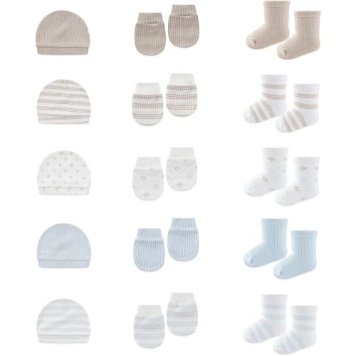 15 Pack Infant Hats Gloves Socks Unisex Baby Boy Girl Accessories Set Cotton New Born Caps Mittens