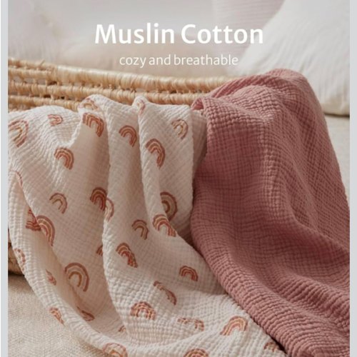 Muslin Crib Sheets (Dusty Pink&Rainbow)