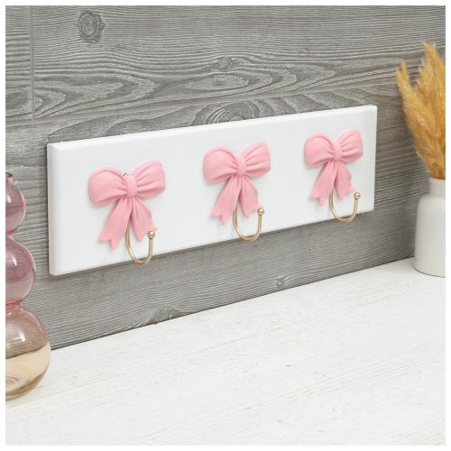 Pink Bow Wood Wall Decor With Hooks
