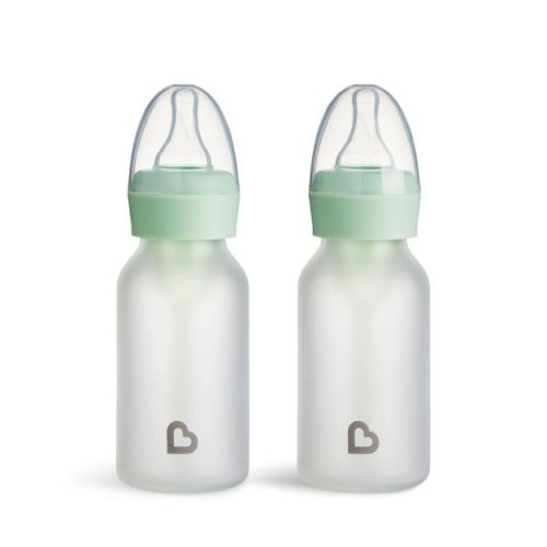 Munchkin Bond Silicone Coated Glass Baby Bottles - Mint - 4 fl oz/2pk: BPA-Free, Level 1 Slow Flow, 0.73 lbs