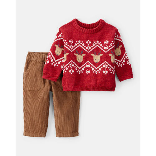 Baby Boy 2-Piece Fair Isle Long-Sleeve Tee & Pant Set - Red/Brown - Carter's | Carter's