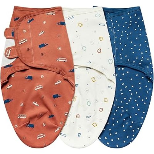 insular Baby Swaddle Wrap, Swaddle Blanket for Newborn and Infant, Adjustable Swaddle Set for Boy and Girl, Soft Cotton Baby Sleep Sack 3 Pack (Medium(3-6 Month), Orange Car)