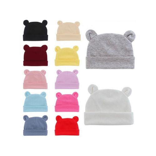 Alvage Newborn Hospital Hat 0-12Months Preemie Boys Girls Beanie Solid Infant Baby Ears Bonnet Infant Cotton Hats 1pc