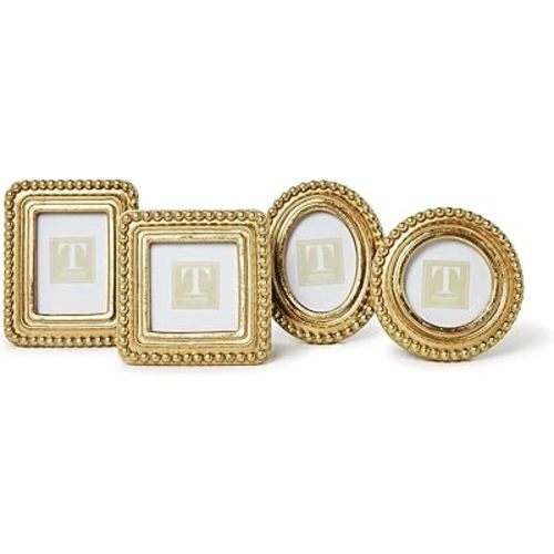 Two's Company Beaded Texture Gold Photo Frames, Resin, Set of 4