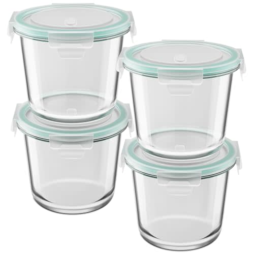 8 PCS Glass Meal Prep Containers With Lids, Airtight 3-Cup glass Storage Container Set, Heat-Resistant BPA-Free for Soup Leftover, Microwave, Dishwasher, and Freezer Safe (4 Packs Turquoise）