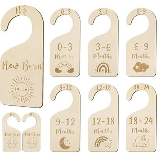 Wooden Baby Closet Dividers, Double Sided Baby Clothes Size Dividers Organizer for Newborn to 24 Months Nursery Baby Clothes Separators for Infant Toddler Girls and Boys 7 Pcs