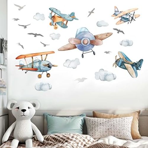 Airplane Wall Stickers - Aircrafts Wall Decals - Kids Baby Boys Nursery Children Daycare Bedroom Playroom Wall Decor
